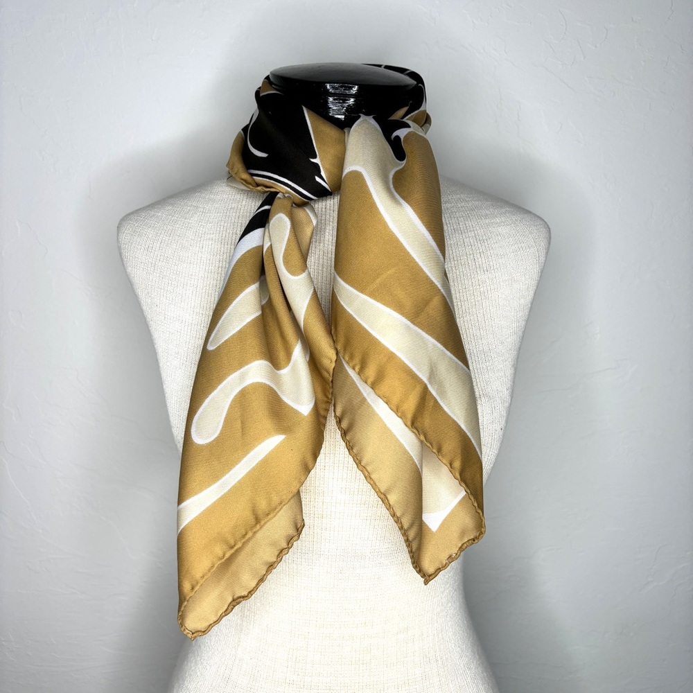 Scarf Head Neck Belt Bag Tie Tan Black Italian Foulard Square 30" Signed Lebell